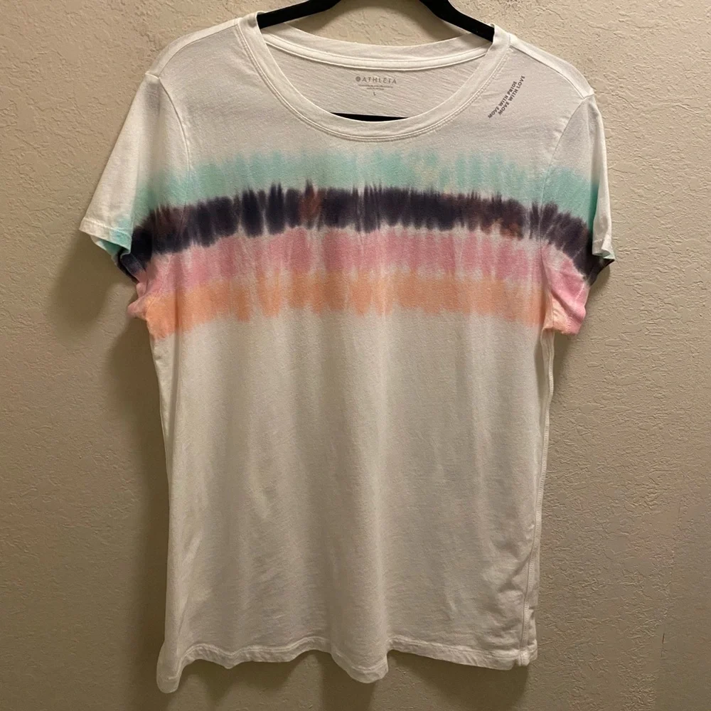 Athleta Tie Dye Stripe Pride Short Sleeve T-Shirt Size L - Picture 3 of 10